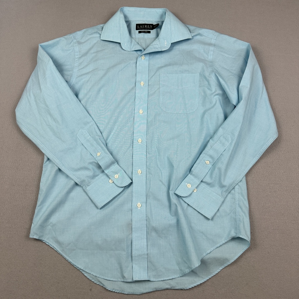 Lauren Ralph Lauren Shirt Men Large Blue Solid Button Up Long Sleeve Cotton L